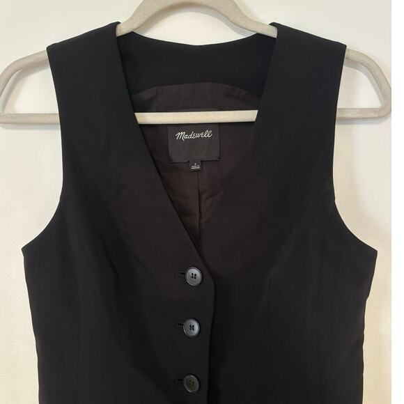 NWOT Madewell Cutaway Long Vest In Jet Black Size 2 - Picture 5 of 7